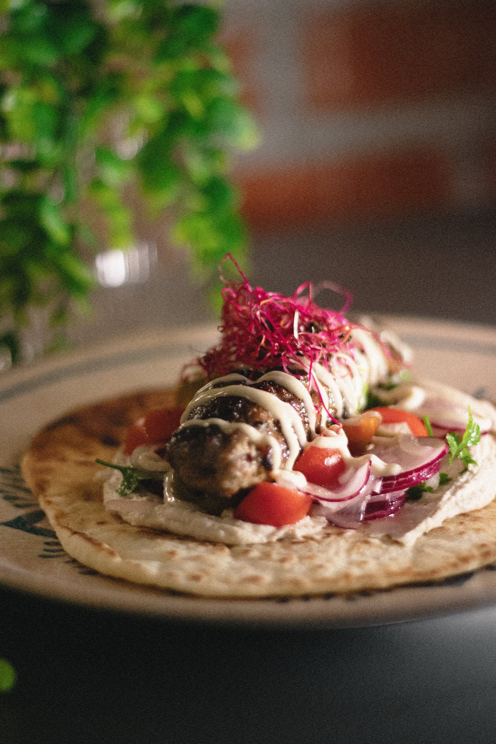 Flatbread wrap with colorful toppings