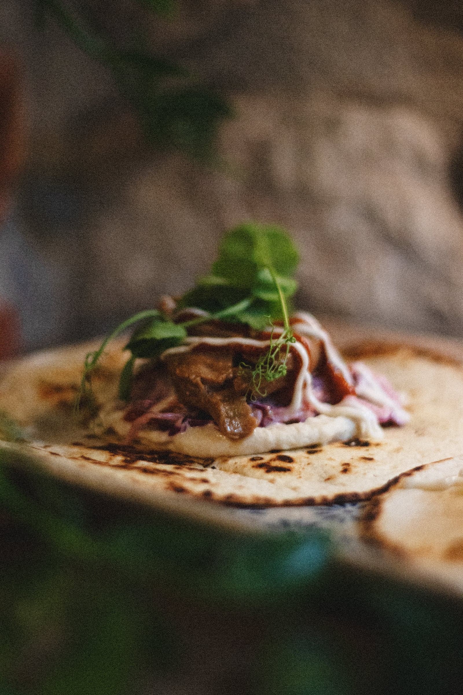 Pulled pork taco with watercress